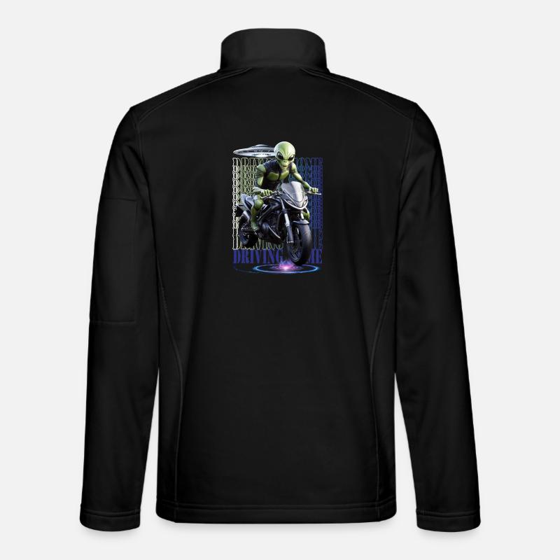Alien auf Motorrad - Unisex Softshelljacke - Schwarz