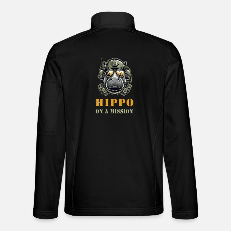 Hippopotamus in Mission - Military Design - Unisex Softshell Jacket - black