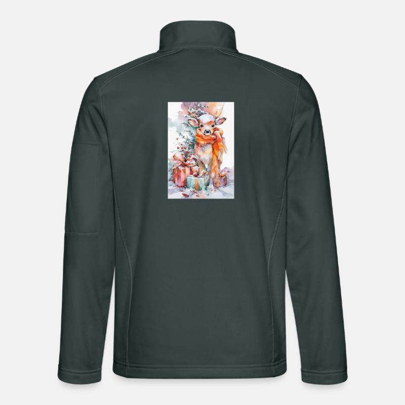 Aquarell Winterhirsch mit Geschenken Unisex Softshelljacke
