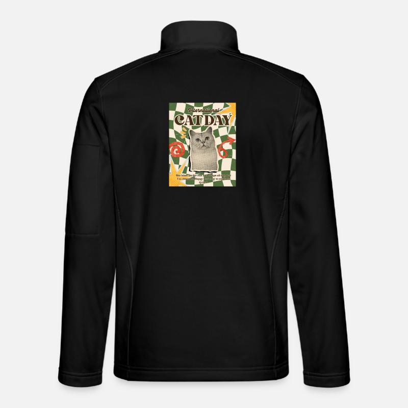 International Cat Day Retro Print - Unisex Softshell Jacket - black