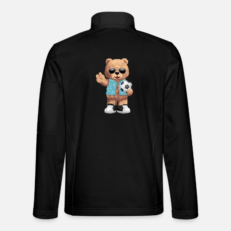 Cooler Bär mit Ball Fussball - Unisex Softshelljacke - Schwarz