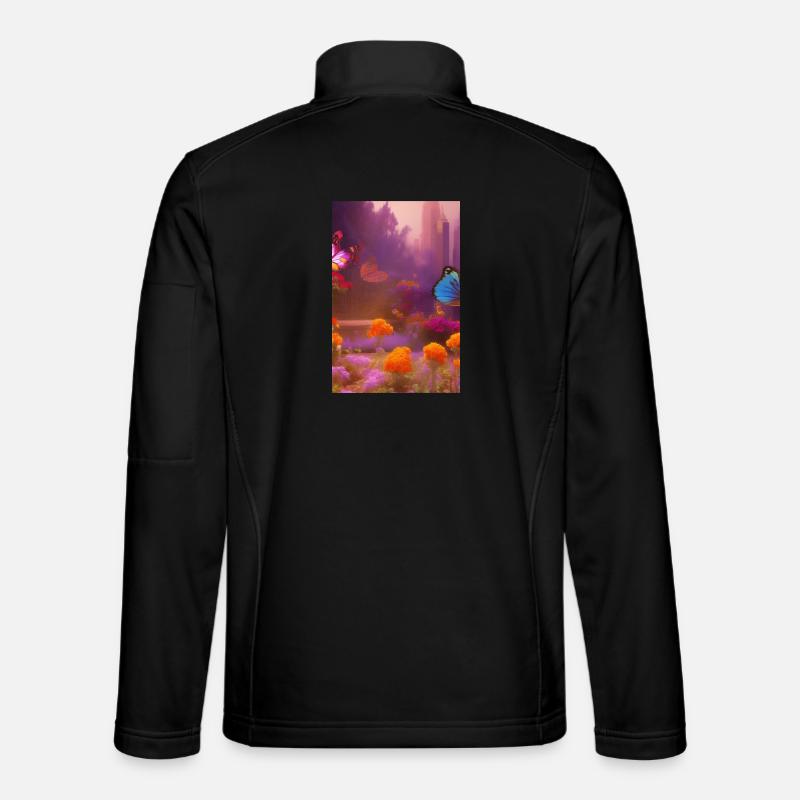 Blumen und Schmetterling - Unisex Softshelljacke - Schwarz