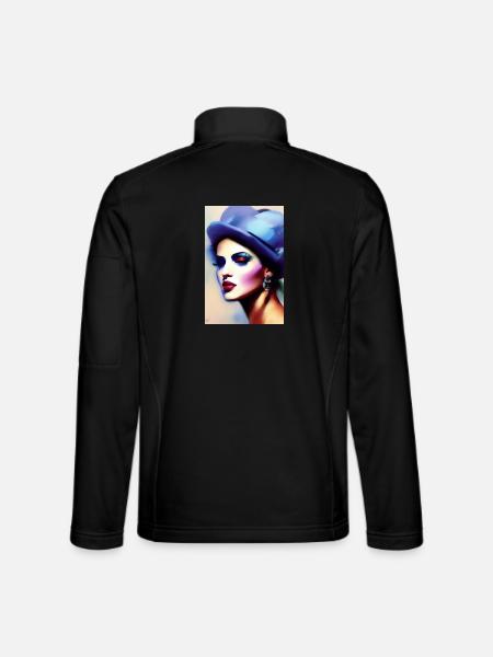 Beautiful woman with hat - Unisex Softshell Jacket - black - Back
