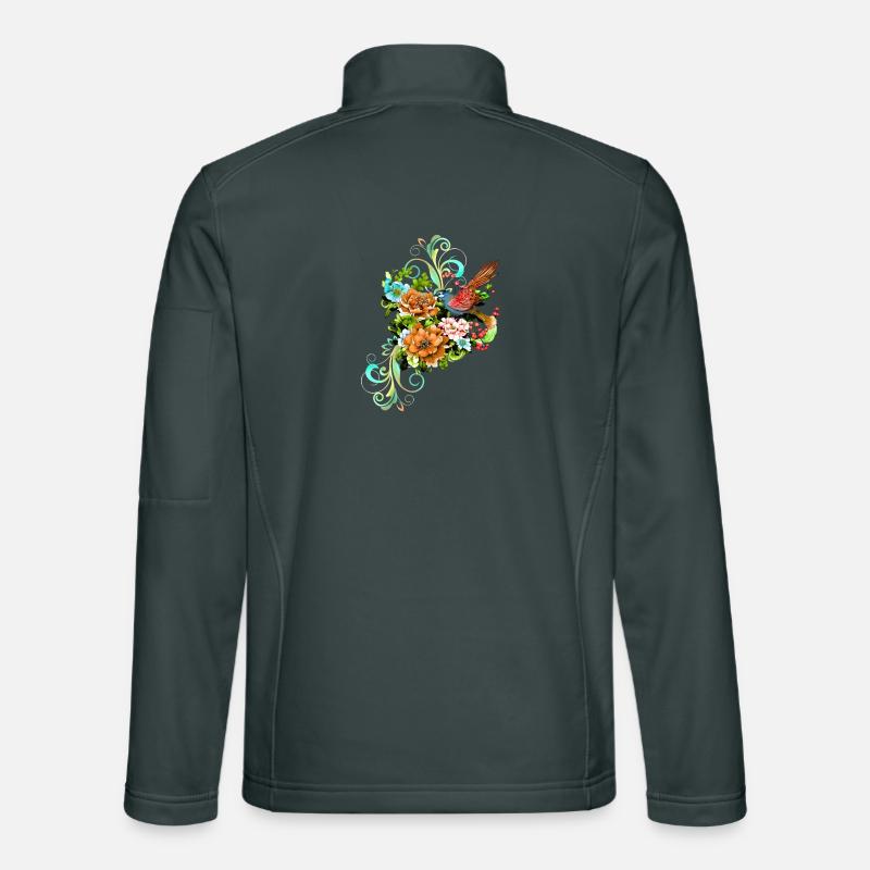 Wunderschöne elegante Blumen mit Vogel. Unisex Softshelljacke