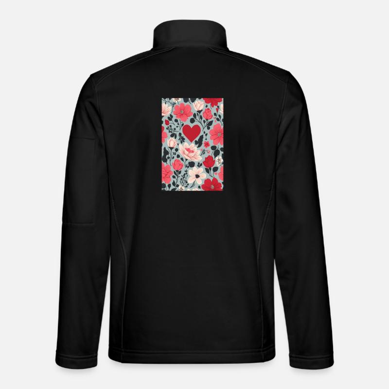 Hearts and Flowers Pattern - Unisex Softshell Jacket - black