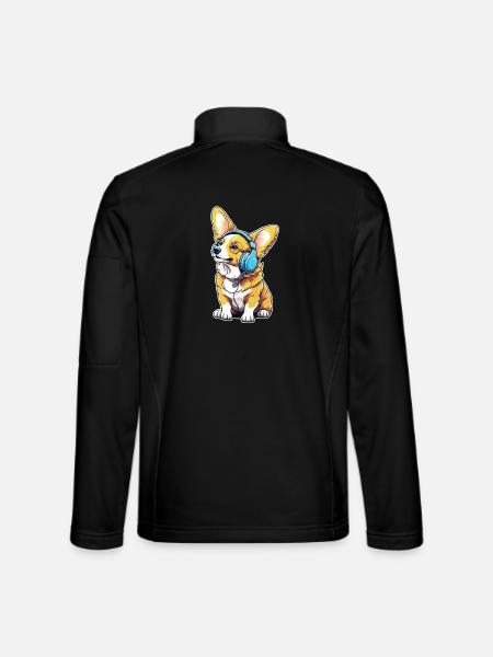 Corgi mit Kopfhörern - Unisex Softshelljacke - Schwarz