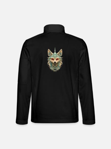 Mystical fox with piercing red eyes. - Unisex Softshell Jacket - black