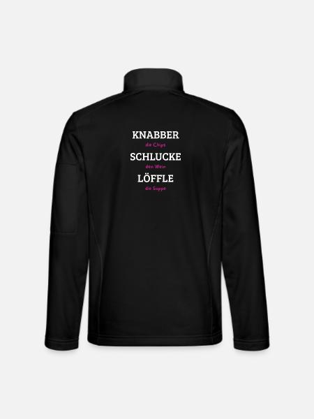 Knabber Chips, Schluck Wein, Löffle Suppe - Unisex Softshelljacke - Schwarz - Hinten