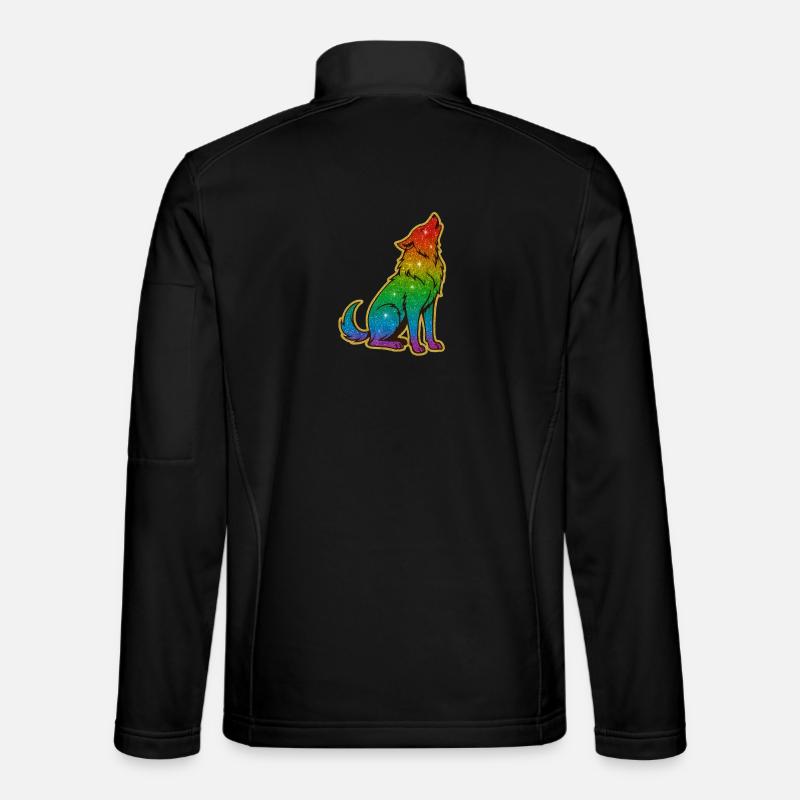 Howling Rainbow Wolf Glitter Silhouette - Unisex Softshell Jacket - black