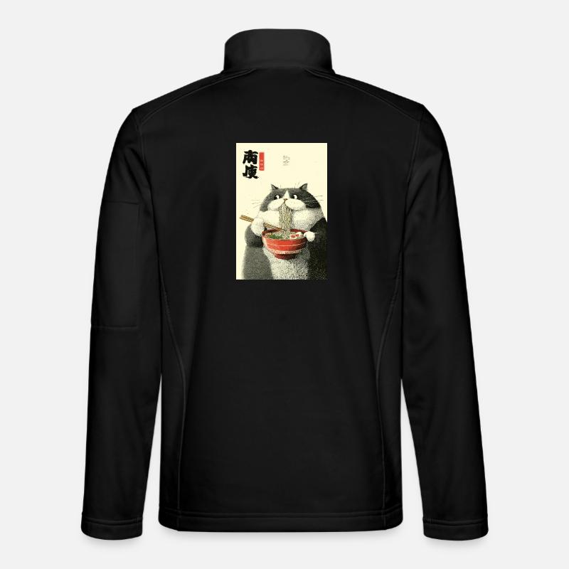 Moonlit Cat Slurping Ramen - Unisex Softshell Jacket - black
