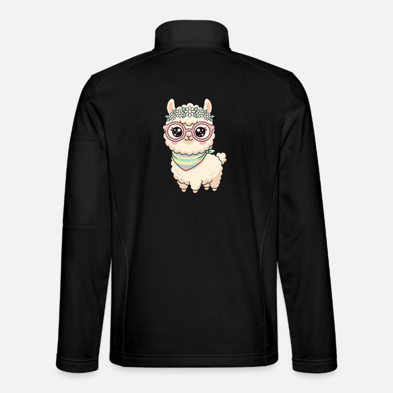 Pastelllama mit Blumenkranz - Unisex Softshelljacke - Schwarz