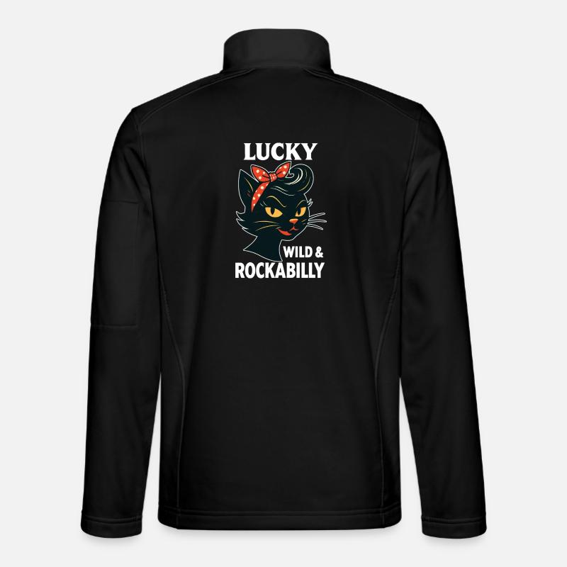 Lucky, Wild & Rockabilly : Black Retro Cat - Veste en tissu softshell Unisexe - noir
