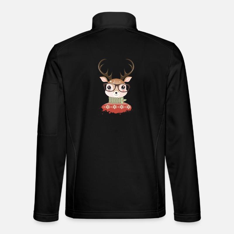 Hirsch mit Weihnachtspullover und Nerd Brille Unisex Softshelljacke