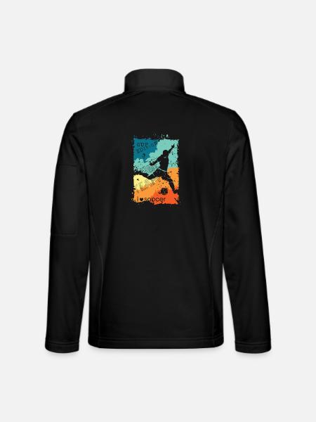 Fußball bunte Farben Spieler Schuss retro Logo - Unisex Softshelljacke - Schwarz - Hinten