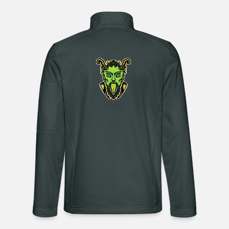 Krampus vert avec langue et cornes Veste en tissu softshell Unisexe