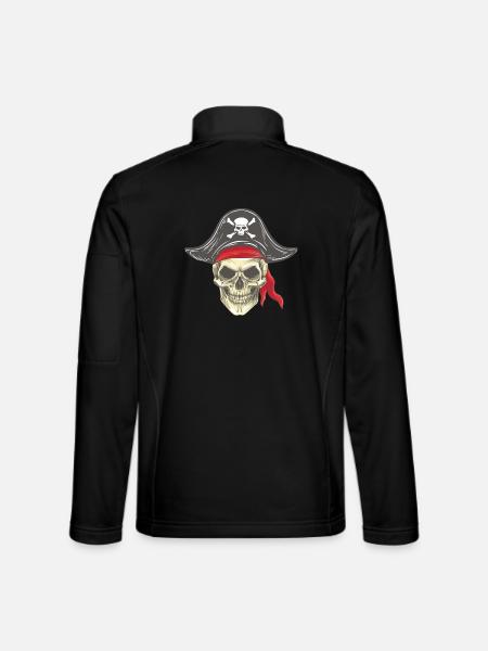 Piratenkopf Piratenschädel mit Hut Bandana - Unisex Softshelljacke - Schwarz - Hinten