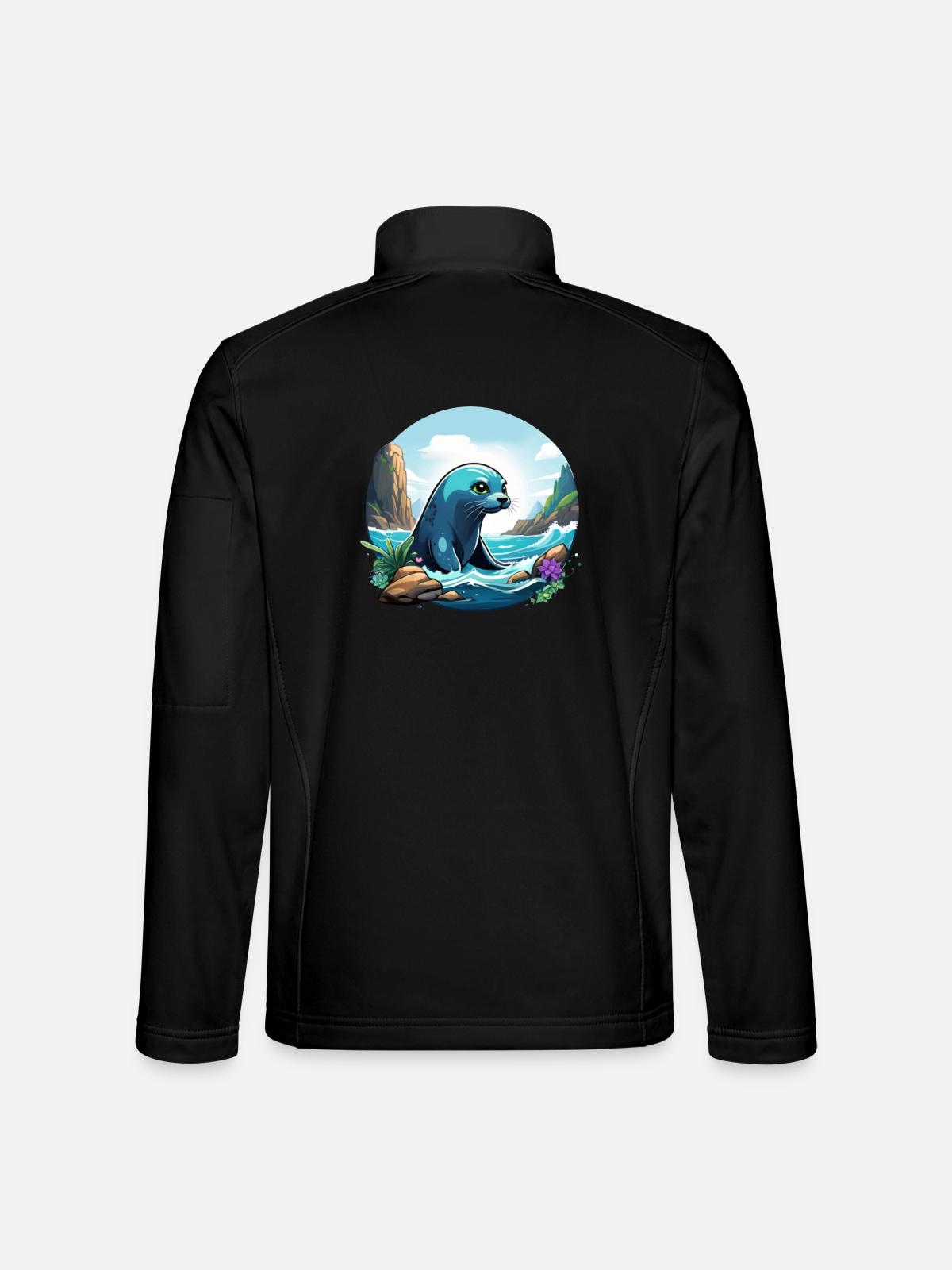 Seal on the coast - Unisex Softshell Jacket - black - Back