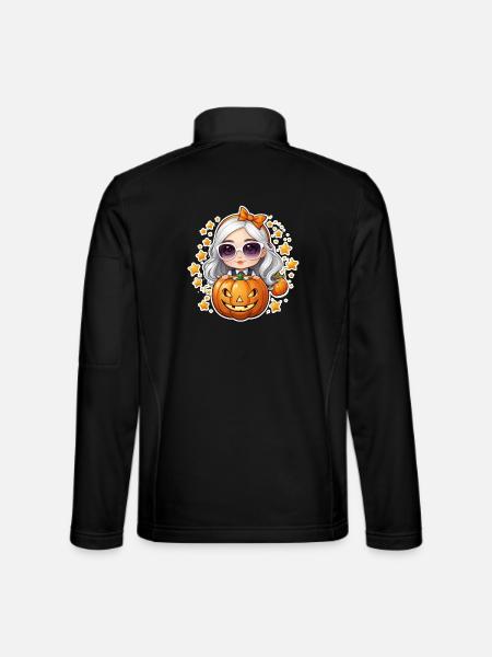 Mädchen zu Halloween mit Kürbis und Sternchen - Unisex Softshelljacke - Schwarz - Hinten
