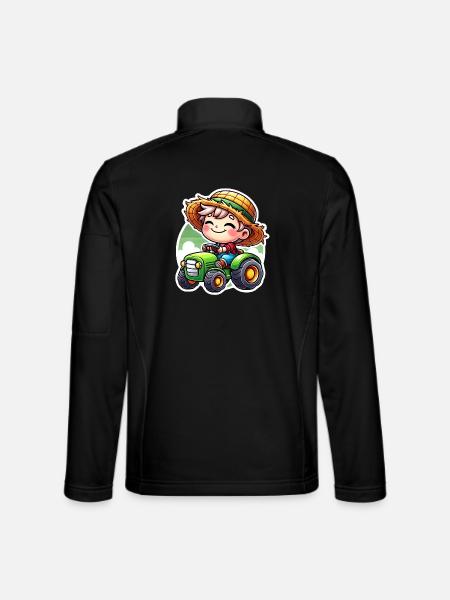 Little straw hat boy driving green tractor - Unisex Softshell Jacket - black - Back