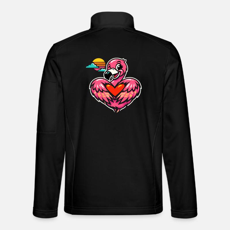 Rosa Flamingo mit Herzsymbol | Süßes Geschenk - Unisex Softshelljacke - Schwarz