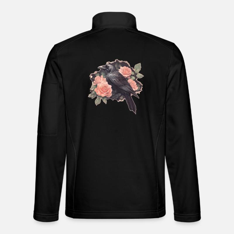 Ravn med roser - Unisex softshelljakke - sort