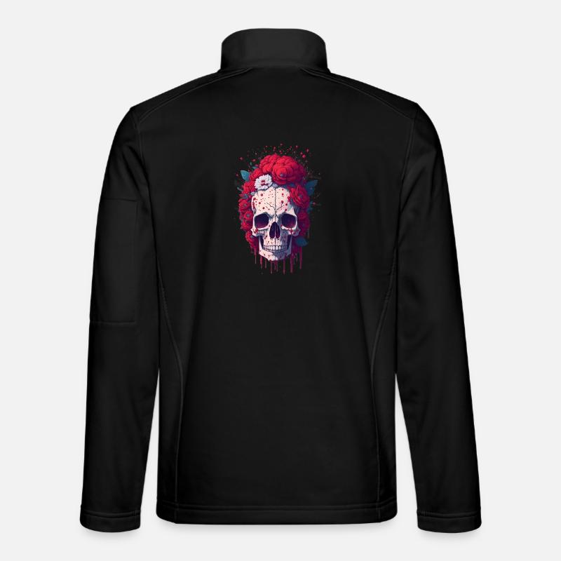 Totenkopf mit roten Blumen - Unisex Softshelljacke - Schwarz