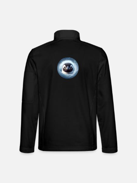 Penguin looking through snow hole - Unisex Softshell Jacket - black