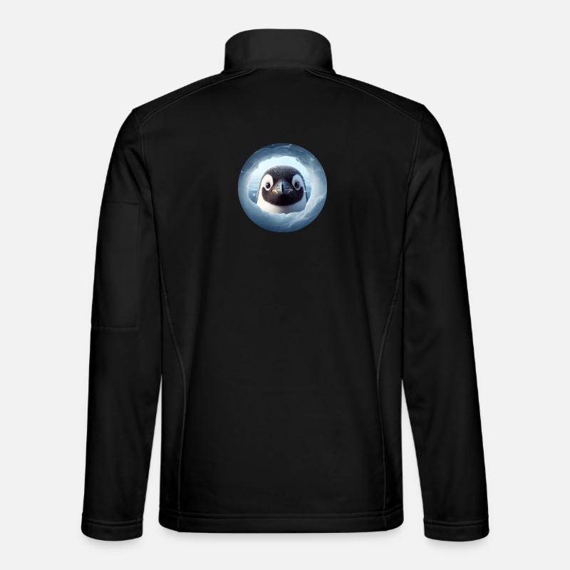 Penguin looking through snow hole - Unisex Softshell Jacket - black