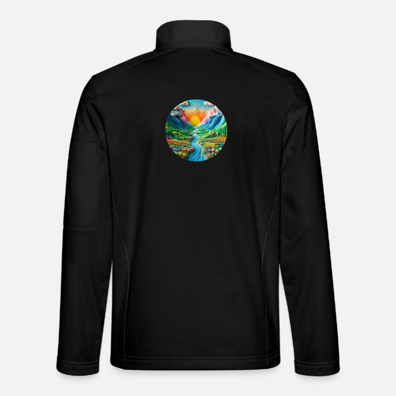 Landschaft bunt mit Sonne Berge und See aus Knete Unisex Softshelljacke