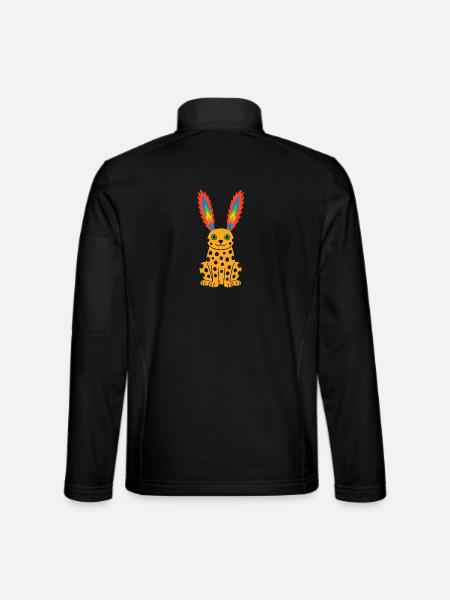 Exotischer Fantasy-Gepard mit Regenbogenfederohren - Unisex Softshelljacke - Schwarz