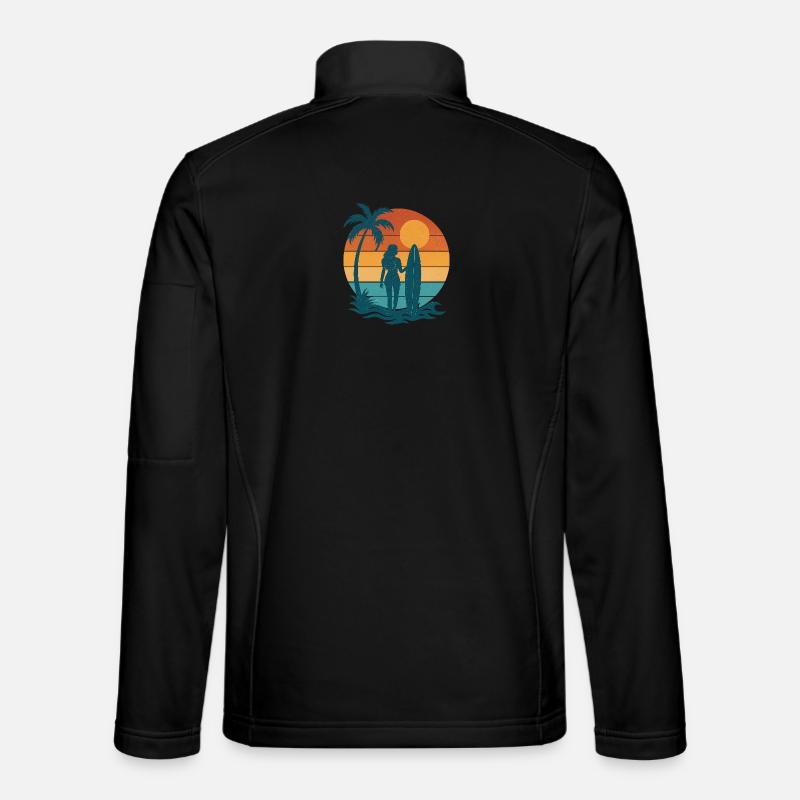 Sonnenuntergang am Strand mit Surferin - Unisex Softshelljacke - Schwarz