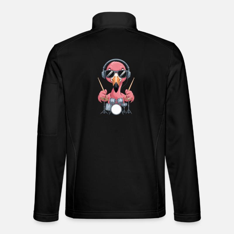 Flamingo Drummer With Headphones - Unisex Softshell Jacket - black