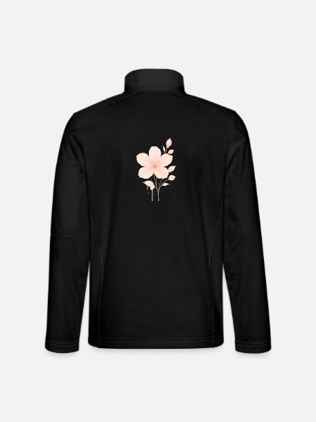 Pêche Fleurs Roses Aquarelle - Veste en tissu softshell Unisexe - noir