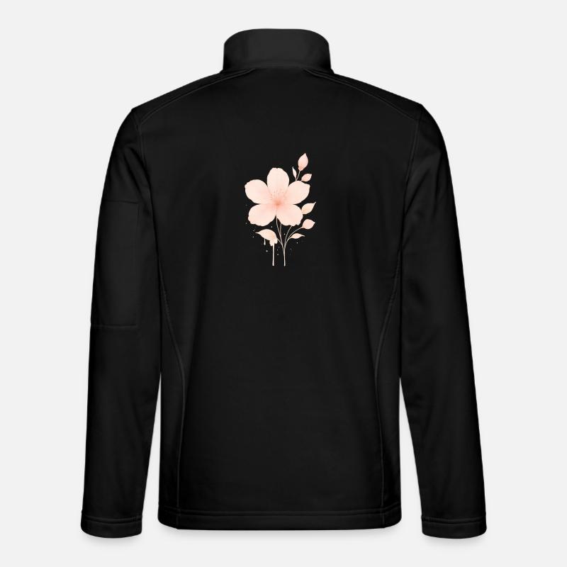 Pêche Fleurs Roses Aquarelle - Veste en tissu softshell Unisexe - noir