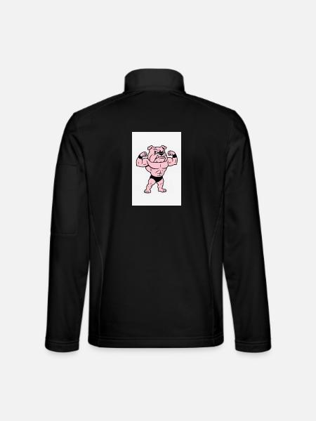 Pink Muscle Bulldog Pose - Unisex Softshell Jacket - black - Back