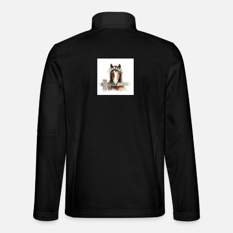 Aquarellpferd mit Blumenkrone - Unisex Softshelljacke - Schwarz