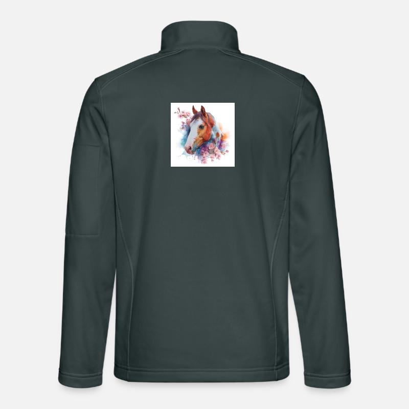 Cheval aquarelle avec des fleurs Veste en tissu softshell Unisexe