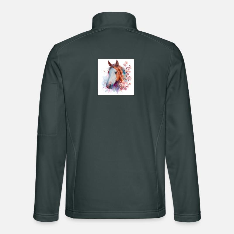 Aquarelle Cheval et Fleurs de cerisier Veste en tissu softshell Unisexe