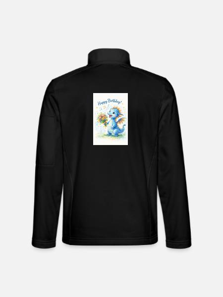 Blauer Drache mit Blumenstrauß - Unisex Softshelljacke - Schwarz