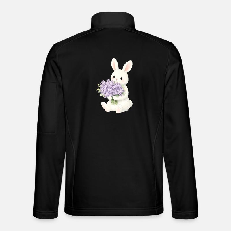 Bunny with lilac illustration - Unisex Softshell Jacket - black