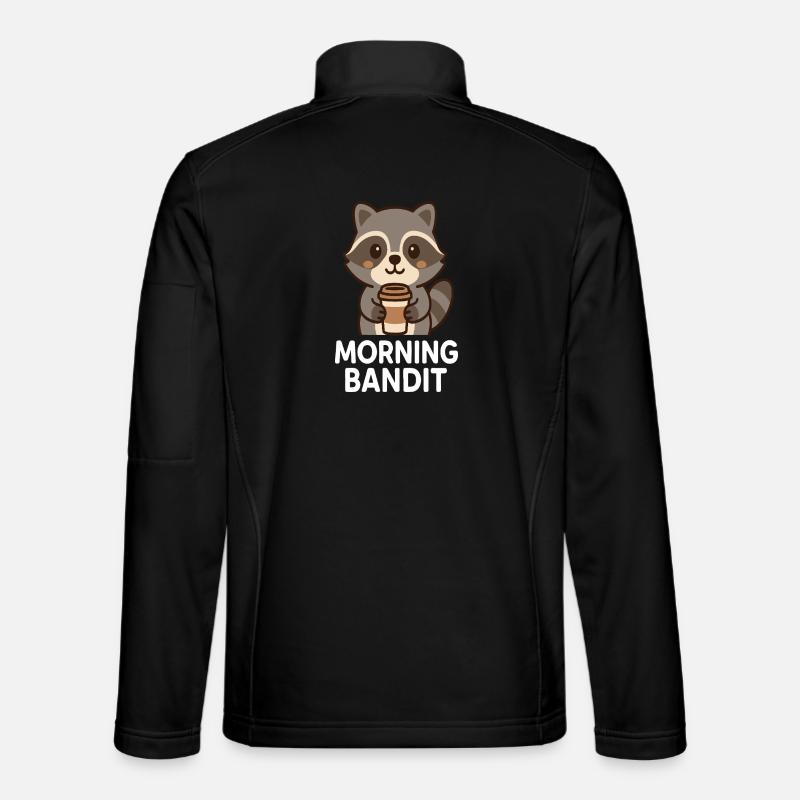 Cuddly raccoon with coffee cup - Unisex Softshell Jacket - black
