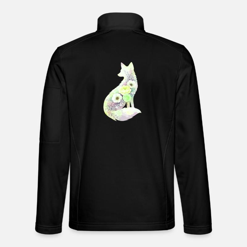 Silhouette de renard Aquarelle Fleurs - Veste en tissu softshell Unisexe - noir