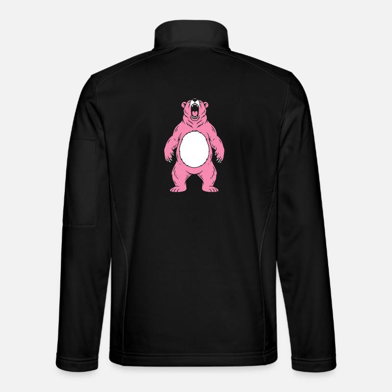 Pink Bear Roars With White Belly - Unisex Softshell Jacket - black