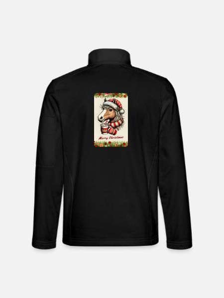 Weihnachtspferd mit heißer Schokolade - Unisex Softshelljacke - Schwarz