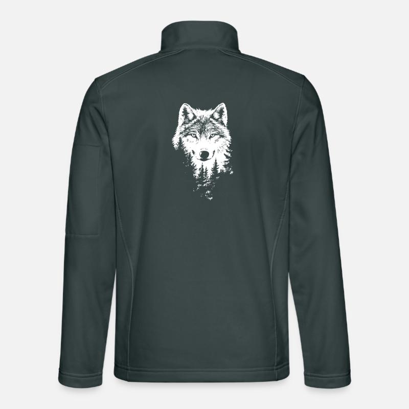 Silhouette de forêt de visage de loup Veste en tissu softshell Unisexe