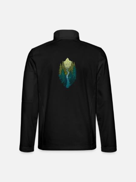 Berglandschaft mit Wald und Fluss – Naturdesign - Unisex Softshelljacke - Schwarz - Hinten