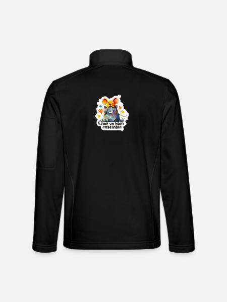 Chat et Souris Heureux Ensemble - Veste en tissu softshell Unisexe - noir