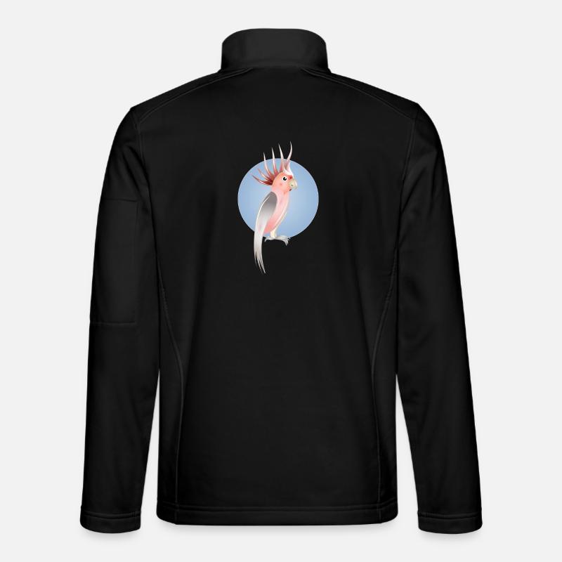 Pink cockatoo bird with delicate blue background Unisex Softshell Jacket