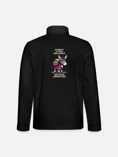Esel-Klasse: Max Inventar | RPG Esel Pixel Art - Unisex Softshelljacke - Schwarz - Hinten