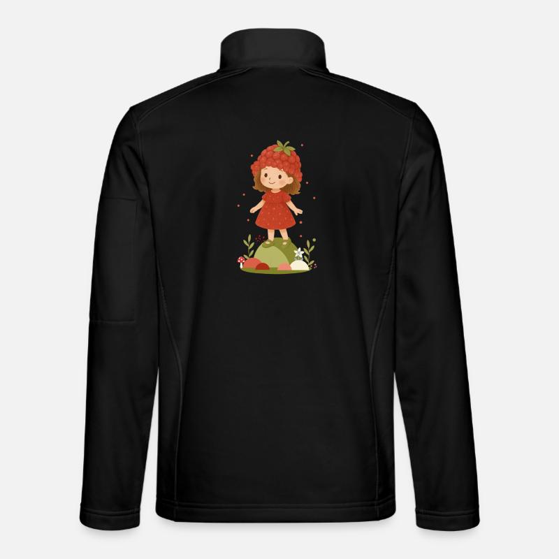 Cute Raspberry Girl Illustration - Unisex Softshell Jacket - black